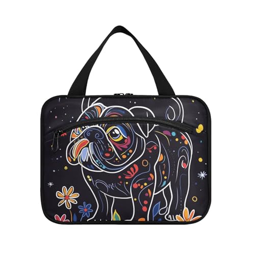 Lustige Bulldogge schwarze Hängetaschen für Reisen mit Haken, Designer-Utensilien-Set für Männer und Frauen, Badezimmer-Organizer de maquillaje para L von KLL