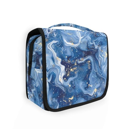 Make-up-Tasche für Damen, Marmor, Blau und Weiß, mit Haken zum Aufhängen, erweiterbar, zum Aufhängen, Kulturbeutel, Camping von KLL