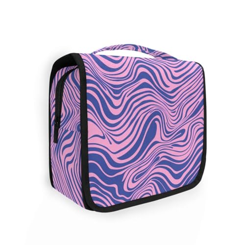 Make-up-Tasche für Damen, gewellte Linien, mit Haken zum Aufhängen, multifunktional, für Urlaub, Rosa und Blau von KLL