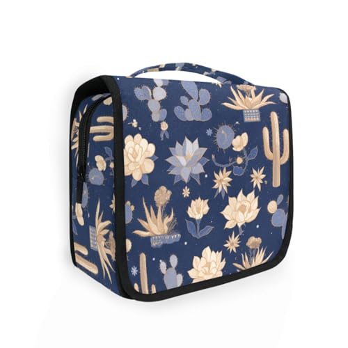 Make-up-Tasche mit Kaktusblumen, Blau und Weiß, mit Fächern und Haken zum Aufhängen, multifunktionales Rasierset, Taschen für Herren, Fitnessstudio von KLL