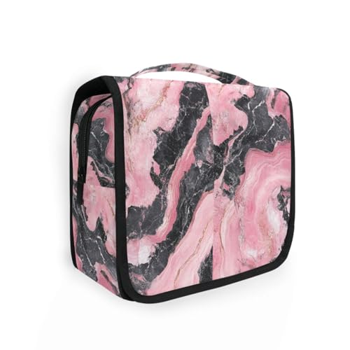 Marblexture Kulturbeutel mit Haken zum Aufhängen, faltbar, für Herren, pfirsichfarben und schwarz von KLL