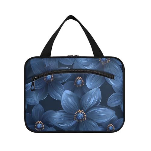 Marineblaue Blumenhängetaschen für Frauen mit Haken, Designer-Rasiertasche für Männer und Frauen, ein Muss für Reisen, Größe L von KLL
