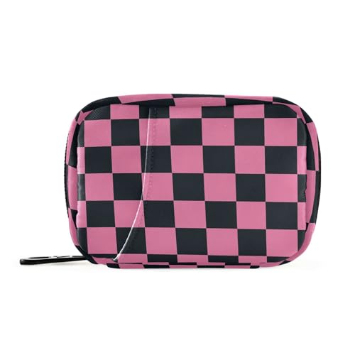 Medikamententasche mit Schachbrettmuster für Damen, mit abnehmbaren Fächern, wiederverwendbare Pillendosen, Organizer für Geldbörse, Rosa und Schwarz von KLL