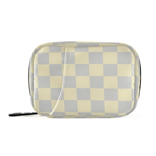 Medizintasche mit Schachbrettmuster, mit abnehmbaren Fächern, tragbare Pillendose, Organizer für Geldbörse, Hellgelb und Hellgrau von KLL