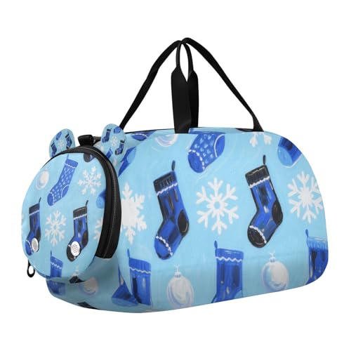 Merry Christmas Blaue Weihnachtsstrümpfe, Sporttasche mit Schuhfach, leichtes Handgepäck für Schule, Sport, Reisen von KLL
