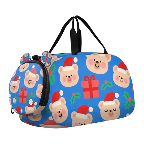 Merry Christmas Brown Bear Jungen-Sporttasche mit Schuhfach, multifunktional, Wochenendtasche, Übernachtungstasche für Reisen, Sport, Duffel, Weekender Merry Christmas Brown Bear Jungen-Sporttasche mit Schuhfach, multifunktional, Wochenendtasche, Übernachtungstasche für Reisen, Sport, Duffel, Weekender von KLL