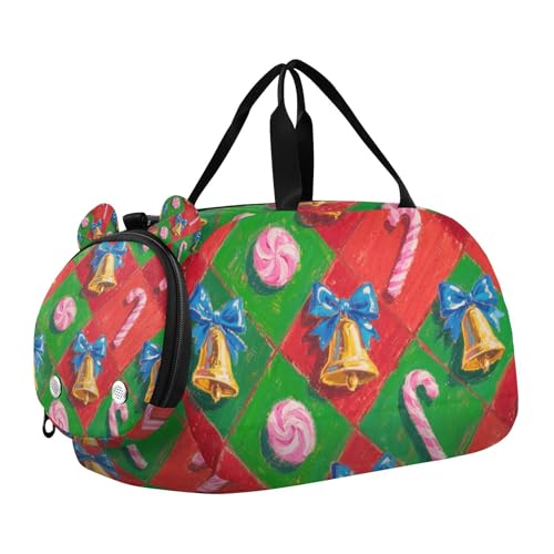 Merry Christmas Pink Candy Bell Jungen-Sporttasche mit Schuhfach, leicht, Wochenendtasche, Übernachtung, Tanztasche für Reisen, Sport, Duffel, Weekender Merry Christmas Pink Candy Bell Jungen-Sporttasche mit Schuhfach, leicht, Wochenendtasche, Übernachtung, Tanztasche für Reisen, Sport, Duffel, Weekender von KLL