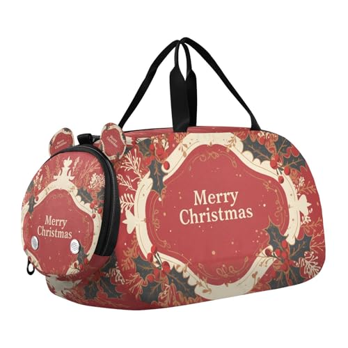 Merry Christmas Sporttasche mit Schuhfach, leicht, für Jungen und Mädchen, Rot von KLL