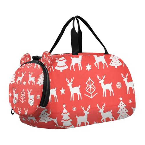 Merry Christmas White Snowflakes Elk Gym Duffel Bag with Shoes Compartment Multifunctional Sports Overnight Travel Bag for Travel, Sports, Fitness & Workout von KLL