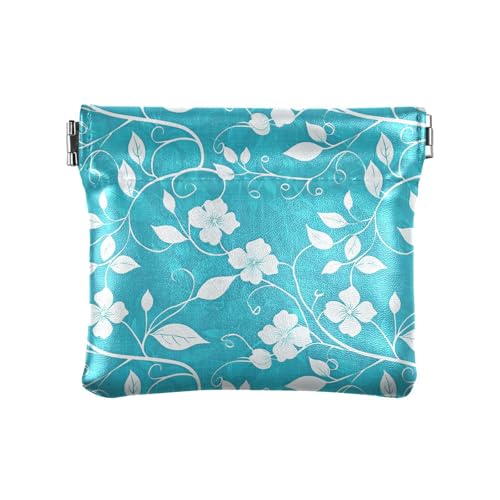 Münzgeldbörsen aus Leder, wasserdicht, für Damen und Herren, mit Blumen, Blaugrün von KLL