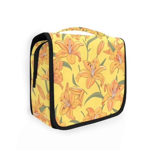 New Year Lily Yellow Floral Travel Bag for Women with Hanging Hook Compact Shaving Kit Bags for Men Bathroom von KLL