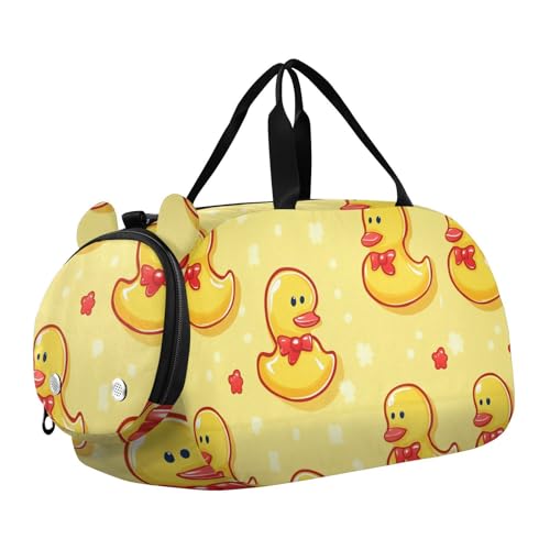 Niedliche Cartoon-gelbe Enten, kleine Turnbeutel mit Schuhfach, multifunktionale Sporttasche, Reisetasche, für Reisen, Schwimmen, Tanz, Ballett von KLL