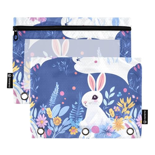 Niedliche Kaninchen Blume Oster_2 Ordnertaschen weiches Federmäppchen für Ringe Ordner mit 3 Bohrungen zur Materialprüfung Niedliche Kaninchen Blume Oster_2 Ordnertaschen weiches Federmäppchen für Ringe Ordner mit 3 Bohrungen zur Materialprüfung von KLL