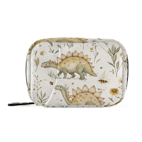 Niedlicher weißer Stegosaurus-Medizintaschen-Organizer mit abnehmbaren Fächern, wiederverwendbare Medizinbox für Handtasche von KLL