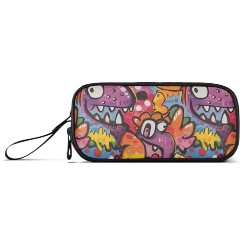 Niedliches Dinosaurier-Scrawl Nylon-Federmäppchen für Kinder, große Kapazität, Federmäppchen, Schreibwaren-Tasche für College-Jugendliche von KLL