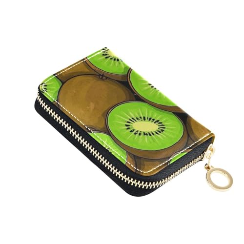 Niedliches Kartenetui für Herren mit Cartoon-Früchten, Kiwi-Leder, mit Zion-Geldbörse, RFID-blockierend, Kartenetui mit Reißverschluss von KLL
