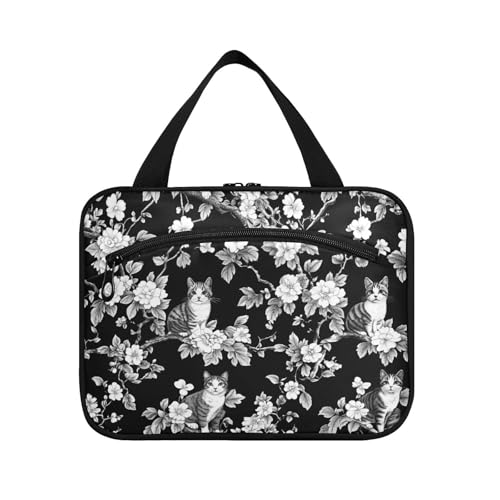 Niedliches Tier-/Katzen-Blumen-Set, zum Aufhängen, für Herren, Reisen, mit Haken, kompakte Designer-Make-up-Organizer-Tasche für Reisende, Urlaub, Größe L von KLL