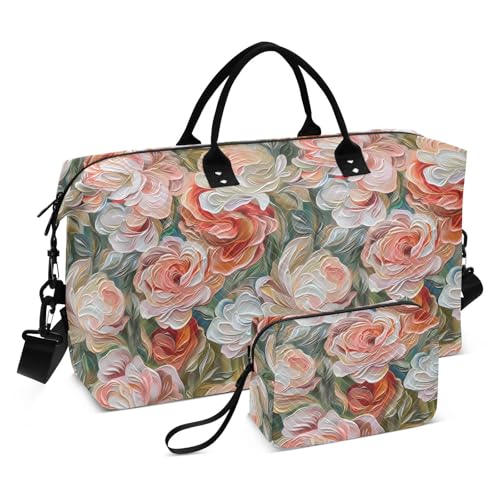 Ölgemälde, Stereo-Rosen, dekorativ, groß, Flughafentasche, Turnbeutel mit Kulturbeutel für Workout, 2-teiliges Set, Bolsas para viajar en Avion de Mujer von KLL