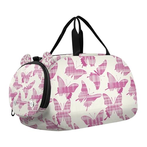 Oliver Jeffers Style Butterfly Rosy Beige Magenta Duffel Turnbeutel mit Schuhfach Multifunktionale Weekender Overnight Range Bag für Reisen, Sport, Duffel, Weekender von KLL