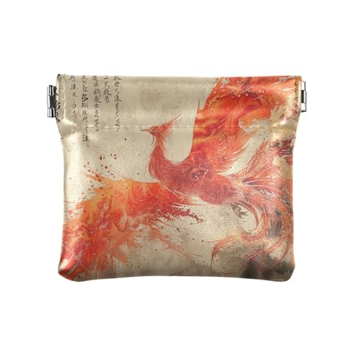 Phoenix Bird Chinesische Tintenmalerei Rot Gold Damen Kleine Leder Münzbörse Geldbörse Portmonee Geldbörse für Mädchen Damen Handtasche von KLL