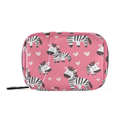 Pillenbeutel mit Aufschrift "Happy Valentine's Day", Cartoon-Tiere, für Reisen, mit abnehmbaren Fächern, tragbarer Organizer, Reiseetui für Geldbörse, Rosa von KLL