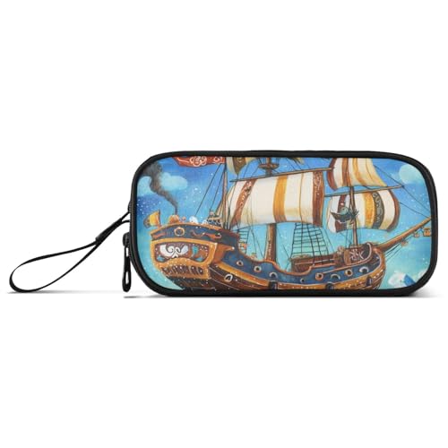 Piratenschiff, geheimnisvolles Meer, Nylon-Federmäppchen, große Kapazität, Federmäppchen für Kinder, Schreibwarentasche für Schule, Erwachsene von KLL