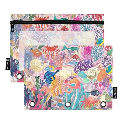 Rainbow Reef Rhapsody Vivid Aquatic Extravaganza Binder Pocket Folders Plastic Pencil Case for Three Rings Binder Pockets with 3 Rings for Student Stationery Accessories von KLL