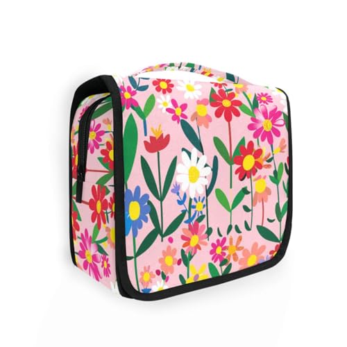 Rasiertasche für Herren, buntes Blumenmuster, pfirsichfarben, mit Haken zum Aufhängen, faltbar, für Fitnessstudio von KLL