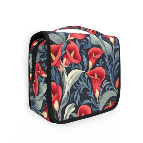 Reise-Kosmetiktasche für Damen, Retro-Stil, rote Calla-Lilien-Blumen, mit Haken zum Aufhängen, niedliches Rasierset, Reise Reise-Kosmetiktasche für Damen, Retro-Stil, rote Calla-Lilien-Blumen, mit Haken zum Aufhängen, niedliches Rasierset, Reise von KLL