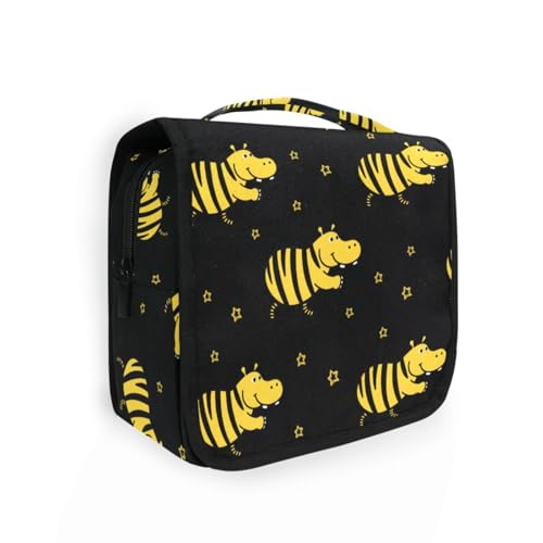 Reise-Kulturbeutel mit niedlichem Tier-Schlittschuhlaufen, für Herren, mit Haken zum Aufhängen, Schwarz / Gelb von KLL