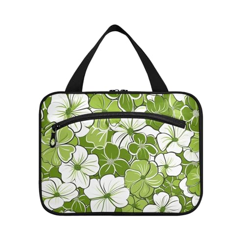 Reise-Make-up-Organizer zum Aufhängen, mit Haken, Designer-Make-up-Tasche, Organizer für Reisen, Essentials für Frauen, WC, Bolsa para maquillaje L, Grün und Blumen von KLL