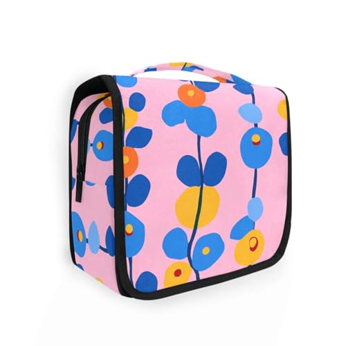 Reise-Make-up-Tasche mit blauen und orangefarbenen Blumen, für Damen, mit Haken zum Aufhängen, Zubehör, Make-up-Tasche für Auto, Camping Reise-Make-up-Tasche mit blauen und orangefarbenen Blumen, für Damen, mit Haken zum Aufhängen, Zubehör, Make-up-Tasche für Auto, Camping von KLL