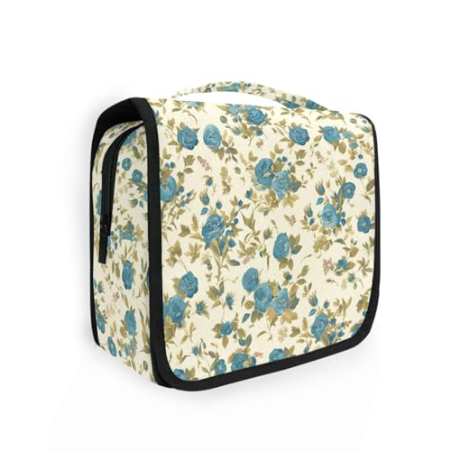 Reise-Set für Herren, Vintage-Stil, Blumenmuster, blaue Rosen, mit Haken zum Aufhängen, multifunktional, zum Aufhängen, Make-up-Tasche, Rucksackreisen von KLL