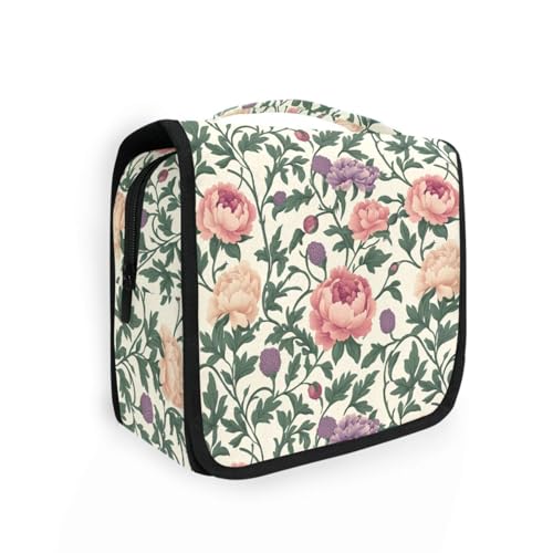 Reise-Set mit Retro-Vintage-Blumen und Blättern für Damen, mit Haken zum Aufhängen, tragbare Kosmetiktasche, Urlaub Reise-Set mit Retro-Vintage-Blumen und Blättern für Damen, mit Haken zum Aufhängen, tragbare Kosmetiktasche, Urlaub von KLL