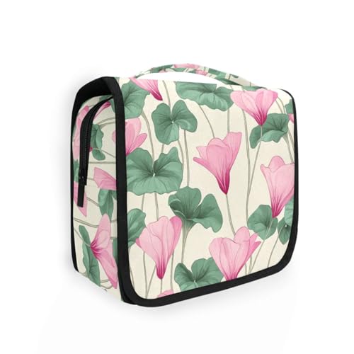 Reise-Tragetasche mit rosa Blumen und grünen Blättern, für Damen, mit Haken zum Aufhängen, niedliche Taschen mit Reißverschluss von KLL