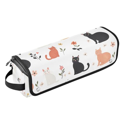 Reise-Werkzeug-Reisetasche mit herausnehmbarer, hitzebeständiger Matte, Lockenstab Reisehalter, Aufbewahrungstasche für Glätteisen, Lockenstäbe, Cartoon-Katze, weiß, tragbarer Organizer von KLL