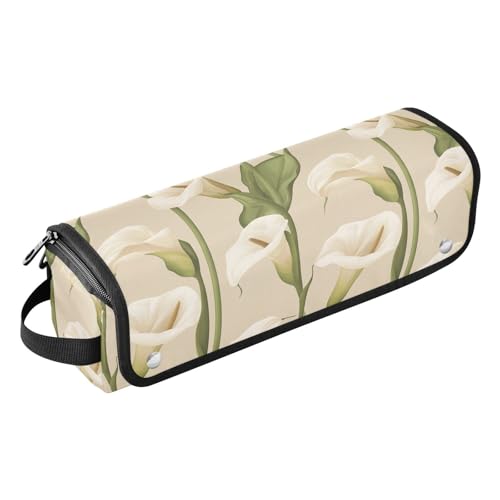 Reise-Werkzeugtasche mit herausnehmbarer hitzebeständiger Matte, große Glätteisen, Reiseetui für Glätteisen, Lockenstäbe, Retro-Calla-Lilie, Beige, tragbarer Organizer von KLL