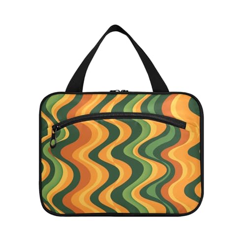 Reiseetui für Toilettenartikel mit Haken, tragbare Designer-Medizin-Tasche für Herren, mit gewellten Linien, Orange / Grün von KLL