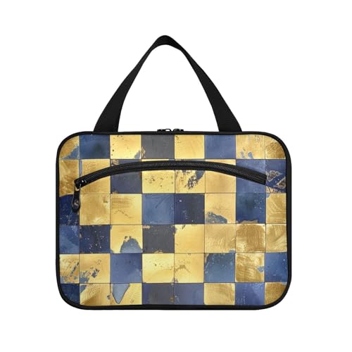 Reisetasche, Kulturbeutel zum Aufhängen, mit Haken, schickes Designer-Make-up-Etui für Reisen, Essentials für Frauen, Kreuzfahrten, Blau und Gold, Größe L von KLL