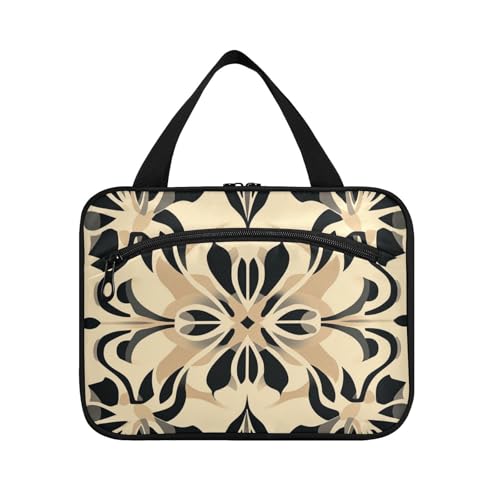 Reisetasche für Herren mit abstraktem Blumenmuster in Beige und Schwarz, mit Haken, Designer-Unisex-Tasche für Toilettenartikel für Reisende, Urlaubsset de para Mujer L von KLL