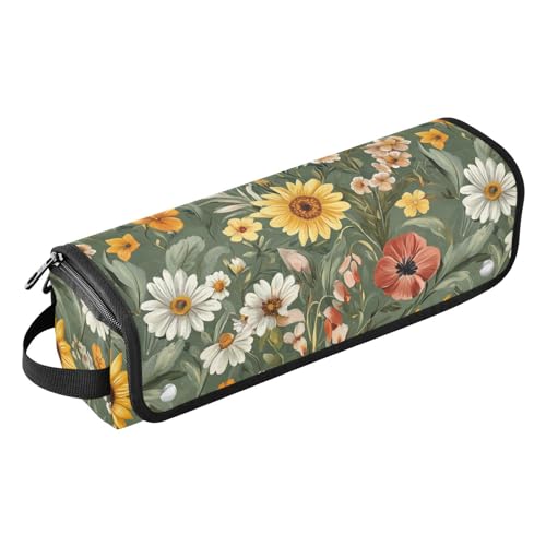 Reisetasche mit hitzebeständigem Pad, doppellagig, Reise-Tragetasche für Glätteisen, Lockenstäbe, verschiedene Blumenarrangements, grüne Reisetasche für Damen von KLL