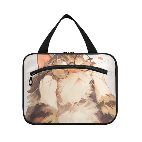 Reisetasche mit niedlicher Katze mit Brille, zum Aufhängen, für Damen, mit Haken, tragbare Make-up-Tasche für wichtige Dinge für Frauen, Kreuzfahrten, Kit de para Mujer L von KLL