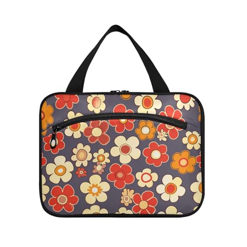 Retro-Blumenrasierset, Reisetasche mit Haken, Designer-Essentials Taschen mit Reißverschluss für Damen-Badezimmer, Bolso de para Mujer L von KLL