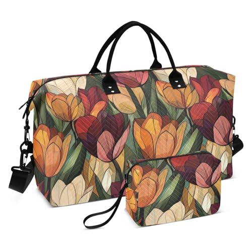 Retro Elegante Tulpen Kunst Dekorative Reise Übernachtung Handgepäcktasche Reisetasche Turnbeutel mit Kulturbeutel für Geschäftsreisen Multifunktional Bolsa de Gym para Mujer von KLL