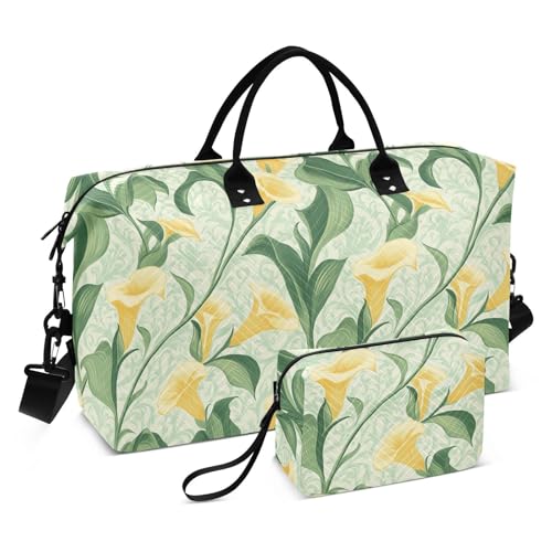 Retro Gelbe Calla Lilie Blumen Dekorative Übergroße Reisetasche Reisetasche Turnbeutel mit Kulturbeutel für Workout Faltbar Bolsa de Mano para ropa de von KLL