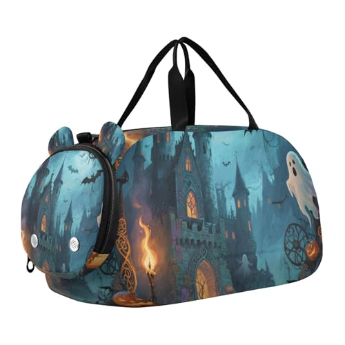 Retro Halloween Black Castle Kleiner Turnbeutel mit Schuhfach Multifunktionale Wochenend-Tanztasche für Schule, Praxis, Sport, Reisen von KLL
