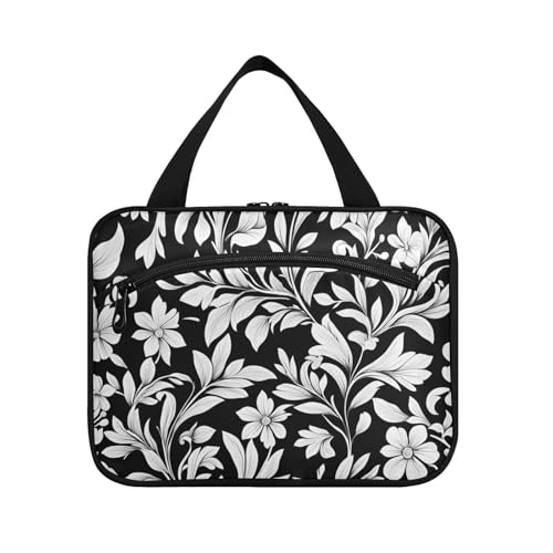Retro-Reise-Kulturbeutel mit weißen Blättern, schwarz, zum Aufhängen, für Herren, mit Haken, Designer-Kulturbeutel für Erwachsene, Ausflug, Bolsa de maquillaje para Mujer L Retro-Reise-Kulturbeutel mit weißen Blättern, schwarz, zum Aufhängen, für Herren, mit Haken, Designer-Kulturbeutel für Erwachsene, Ausflug, Bolsa de maquillaje para Mujer L von KLL