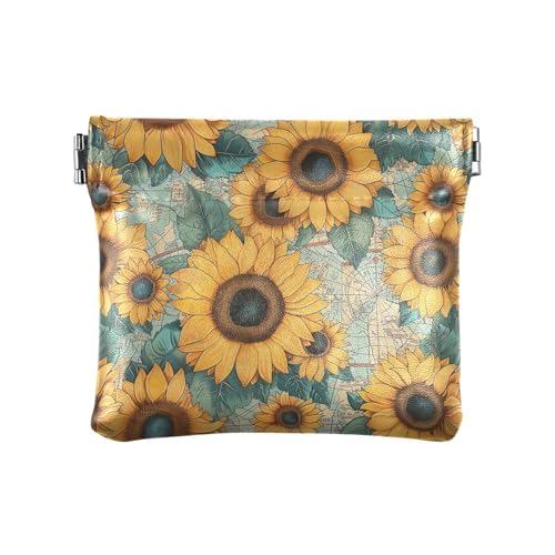 Retro-Sonnenblumen-Geldbörse für Damen, Leder, praktischer Kartenschlüssel-Organizer für Damen von KLL