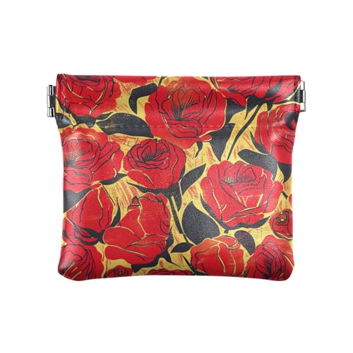 Retro rote Rose Ölgemälde Stil Damen PU Leder Münzbörse Einzigartige Mini Kosmetiktasche für Frauen Jungen Mädchen Retro rote Rose Ölgemälde Stil Damen PU Leder Münzbörse Einzigartige Mini Kosmetiktasche für Frauen Jungen Mädchen von KLL