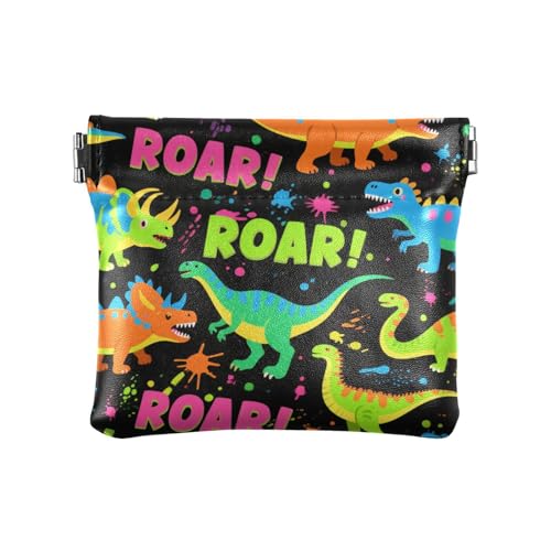 Roaring Dino Spot Schwarz Fluoreszierendes Grün Blau Damen Leder Münzgeldbörse Tragbar Schmuck für Männer Frauen Reisen von KLL